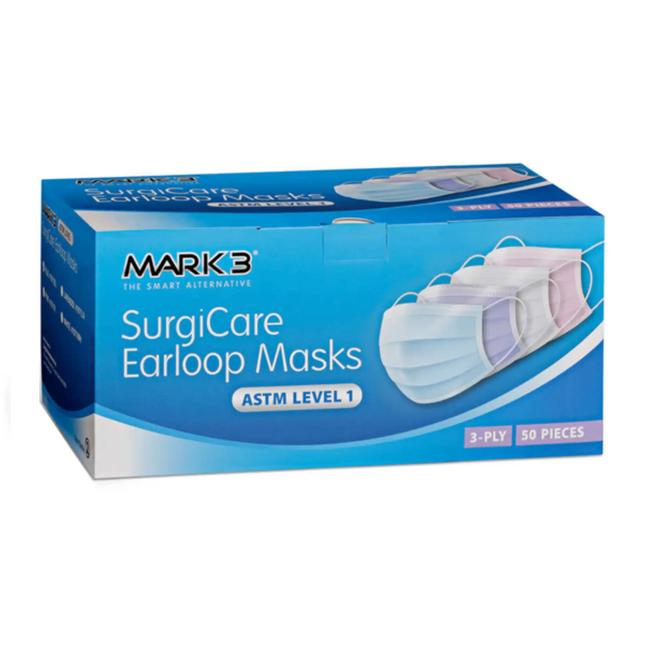 Mark3 - SurgiCare Pink Earloop Face Masks Level 1 3ply 50/bx.