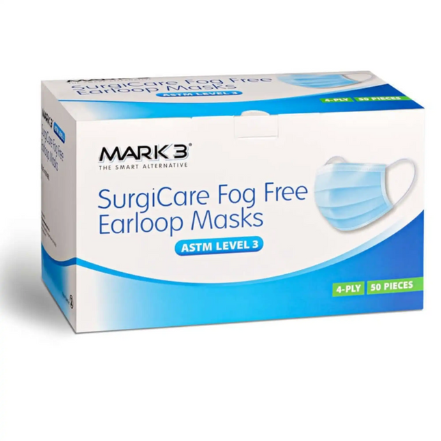 Mark3 - SurgiCare Blue Earloop Face Masks Fog Free Level 3 4ply 50/bx.