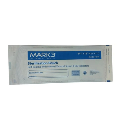 Mark3 Self-Sealing Sterilization Pouch 4-1/4" X 12" 11" 200/box Has 2 Large