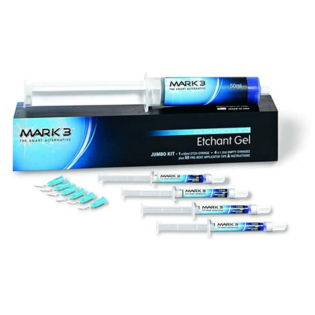 Mark3 - Etchant Gel 37% Jumbo Kit 50ml. Syringe (1x50ml. Syr., 4x1.2ml. Empty Syr. & 50 Tips)