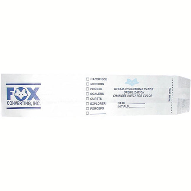 Fox Self Seal 2.5 x 1.5 x 10.5 autoclave bags, case of 1000
