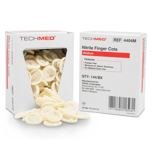 Dukal - Nitrile Finger Cots, Size Medium, Latex-Free and Powder Free, Box of 144.