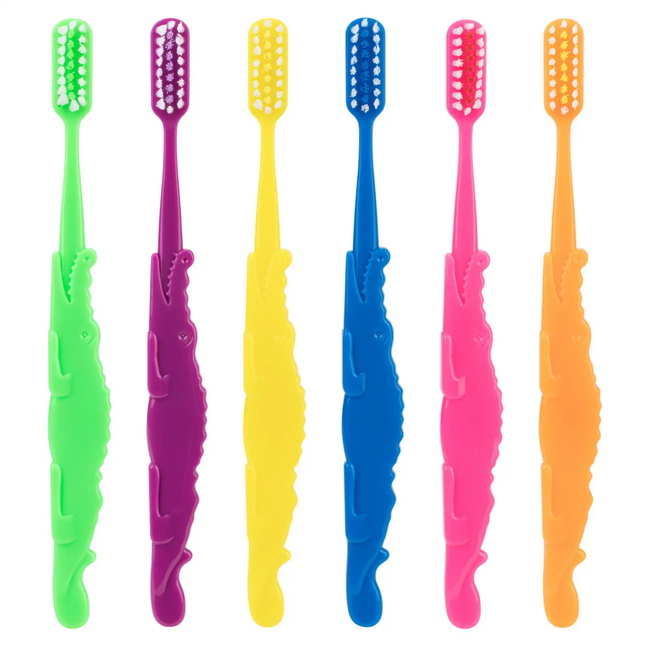 Practicon - Child Toothbrushes Alligator-Shaped Handle Narrow Neck & Classic-Shaped Head Soft