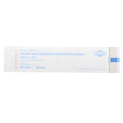 HSB - 2" x 9.5" - NYLON Self-Sealing Sterilization Pouch, 100/Box. All nylon