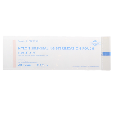 HSB - 3" x 10" - NYLON Self-Sealing Sterilization Pouch, 100/Box. All nylon