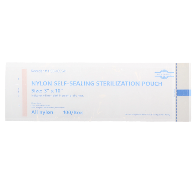 HSB - 3" x 10" - NYLON Self-Sealing Sterilization Pouch, 100/Box. All nylon
