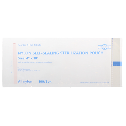 HSB - 4" x 10" - NYLON Self-Sealing Sterilization Pouch, 100/Box. All nylon