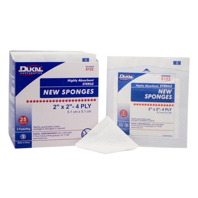 Dukal - Sponge, 2" x 2", Non-Woven New Sponge, Sterile, 4-Ply, 2/pk,