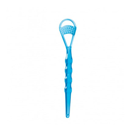 Tong-Clin Delux tongue cleaner with Brush and Scraper, translucent blue color