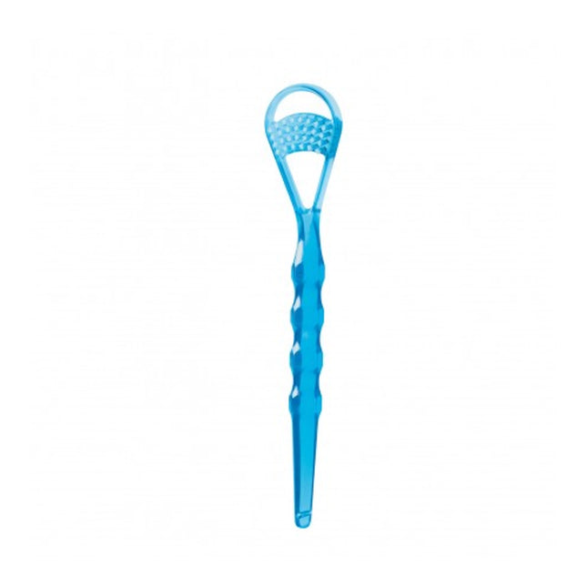 Tong-Clin Delux tongue cleaner with Brush and Scraper, translucent blue color