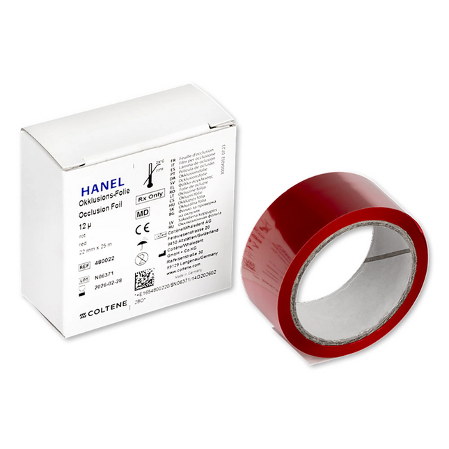 Hanel Occlusion Foil One-Sided Red 12 Microns 22 Mm X 25 M Roll 7/8" 82Ft For Precise