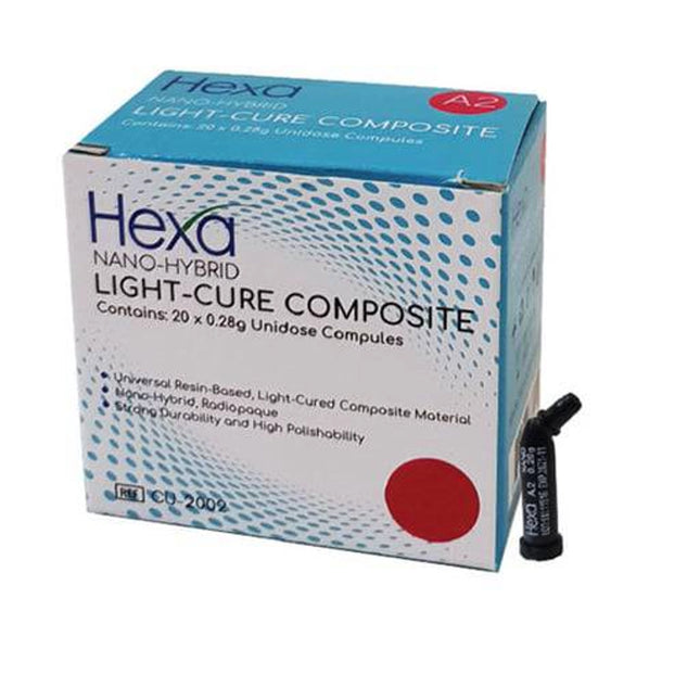Hexa Nano Hybrid Light Cure Composite A1 20 X 0.28 Gm Unidose Compules. Universal Resin Based