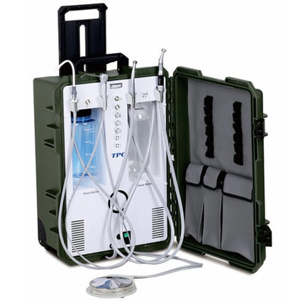 Portable Dental System 4 Hole Tubings, 110V/(With Suction) & Transportation Case On Wheels