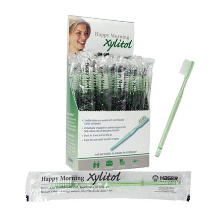 Happy Morning Xylitol Disposable Toothbrushes Impregnated With Mint Toothpaste 50/box