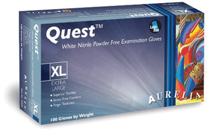 Aurelia Quest Nitrile Examination Gloves, Powder-Free, Extra Large, White, 100/Box