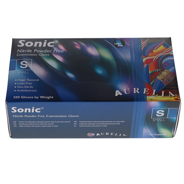 Aurelia Sonic Nitrile Gloves, Powder-Free, Small, Indigo Blue, 300/Box, 93776
