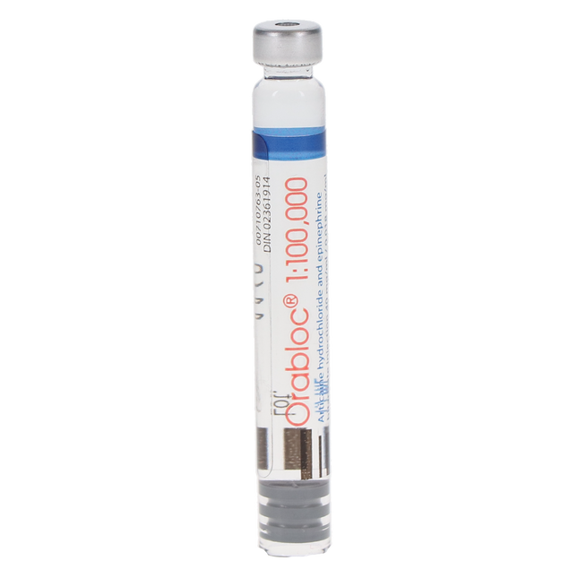 Orabloc Articaine HCl 4%, with Epinephrine, 1:100,000, 1.7 ml, Red, 50/Pk, 2101051