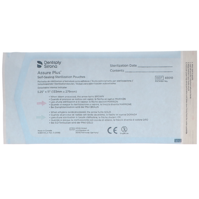 Assure Plus Sterilization Pouches, 5.25" x 11", 200/Pk, 83010