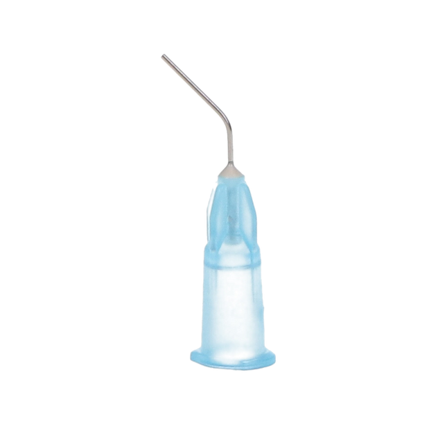 Pre-Bent Syringe Applicator Tips, 25 Ga, 1/2", Blue, 100/Pk, 25B100