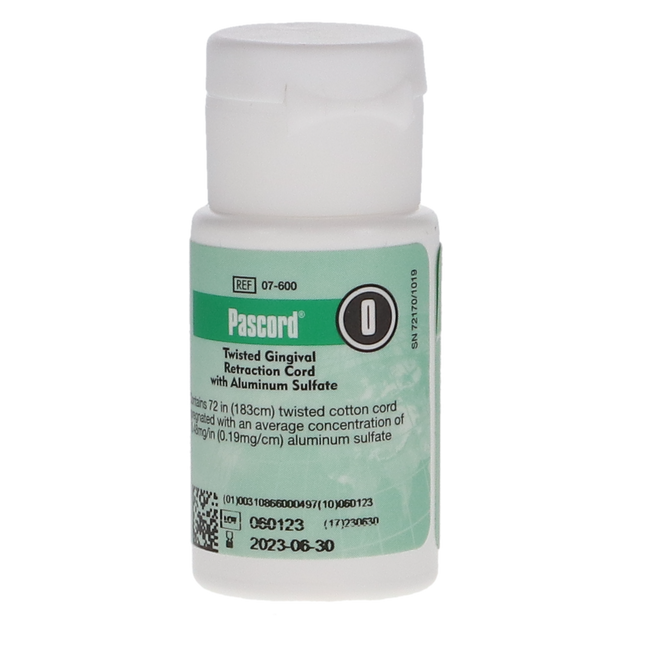 Pascord Retraction Cord, with Aluminum Sulfate, 72", Thin, # 0, 1/Pk, 07-600