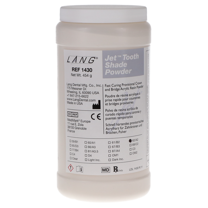 Jet Tooth Shade Temporary C&B Acrylic Resin, Powder, # 62, 16 oz, A2, 1/Pk