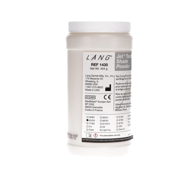 Jet Tooth Shade Temporary C&B Acrylic Resin, Powder, # 65, 16 oz, D3, 1/Pk