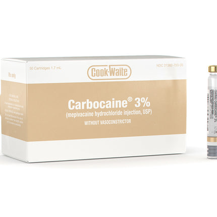 Carbocaine 3% Mepivacaine HCl Plain, 1.7 ml, Tan, 50/Pk