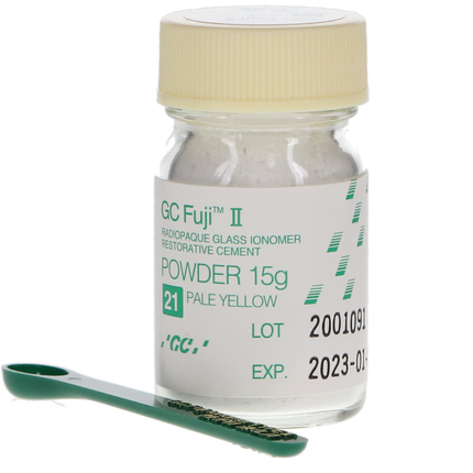 Fuji II Glass Ionomer Restorative, Self-Cure, Powder Refill, # 21, 0.1 ml, Pale Yellow, 1/Pk, 000095