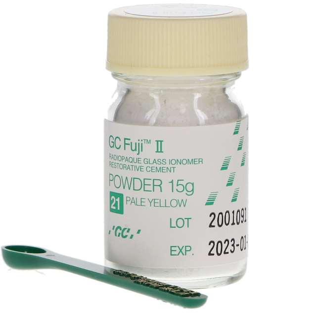 Fuji II Glass Ionomer Restorative, Self-Cure, Powder Refill, # 21, 0.1 ml, Pale Yellow, 1/Pk, 000095