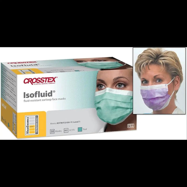 Crosstex - Isofluid - Face Mask - Earloop 50-box - Teal