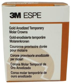 Gold Anodized Preformed Aluminum Temporary Crowns, Adult, First Molar, Lower Right, # 3, 5/Pk