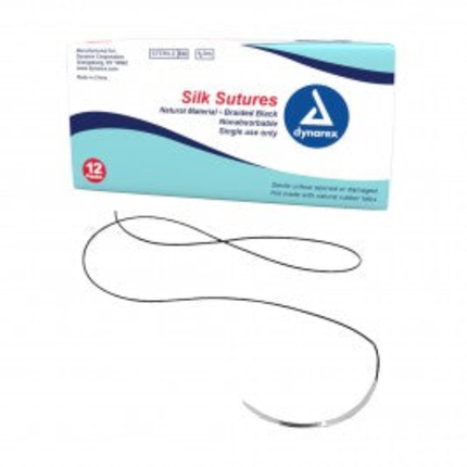 4-0 Braided Silk Sutures with C-3 Needle, 18", Black, 12/Pk, 736G