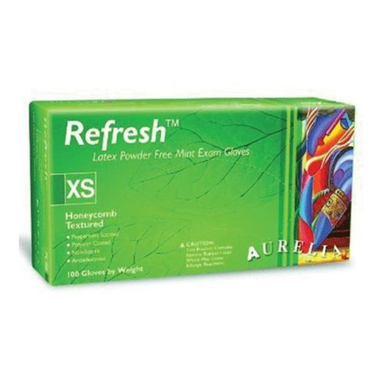 Aurelia Refresh Examination Latex Gloves, Honeycomb Textured, Powder-Free, Extra Small, Peppermint, 100/Box  #99225