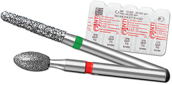 NTI 30-Fluted Trimming & Finishing Carbide Burs, FG, Football, # 7404-UF, 1.2 mm, 5/Pk, H379-014UF