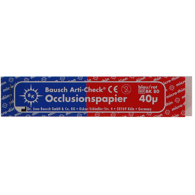 Arti-Check Micro-Thin Articulating Paper, Straight, 40 microns, Red/Blue, 200/Pk, BK80