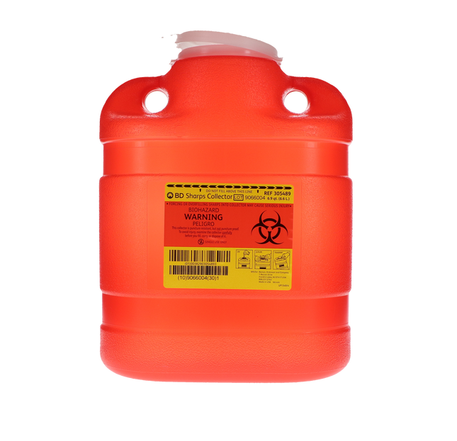 Multi-Use One-Piece Sharps Collectors, Hinged Lid with Petals, 6.9 Qt, Medium, Red, 1/Pk, 305489