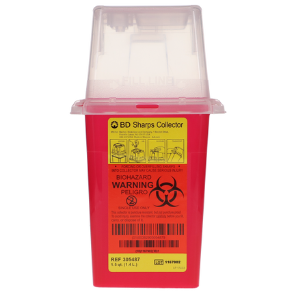 Phlebotomy Sharps Collectors, with Needle Port, 1.5 Qt Tray, Red, 1/Pk, 305487