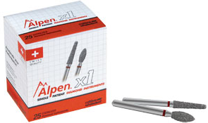 Alpen Multilayer Diamond Burs, FG, Flame, # 852, 1.2 mm, Fine, Red, 5/Pk, 60032251