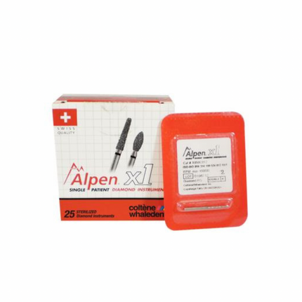 Alpen X1 Diamond Bur, FG, Cylinder Modified Beveled End, # 878, 1.2 mm, Coarse, Green, 25/Pk, X878C012