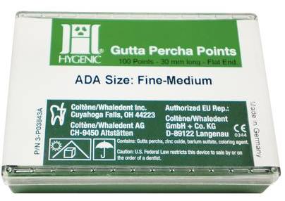 Hygenic Gutta Percha Points, Machine-Rolled, Classic, 28 mm, Fine-Medium, 5 Vials of 20 Points/Pk, H01225