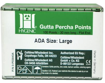 Hygenic Gutta Percha Points, Machine-Rolled, Classic, 28 mm, Large, 5 Vials of 20 Points/Pk, H01305