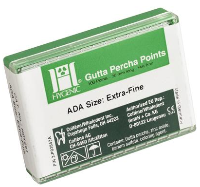 Hygenic Gutta Percha Points, Machine-Rolled, Classic, 28 mm, X-Fine, 5 Vials of 20 Points/Pk, H01221