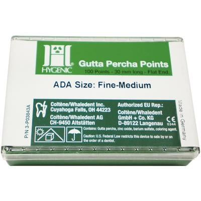 Hygenic Gutta Percha Points, Machine-Rolled, Classic, 28 mm, Medium, 5 Vials of 20 Points/Pk, H04234