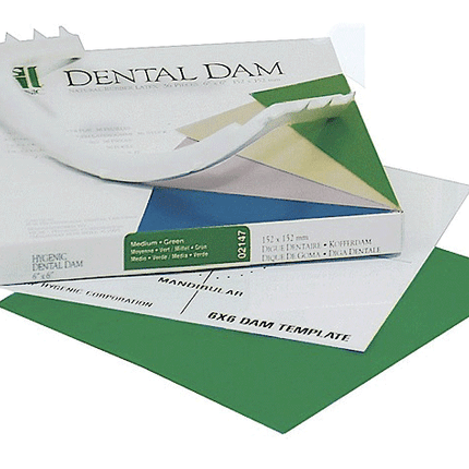Hygenic Non-Latex Dental Dams, 6" x 6", Medium, Green, 75/Pk, H09106