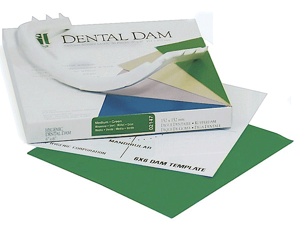 Hygenic Non-Latex Dental Dams, 6" x 6", Medium, Green, 75/Pk, H09106
