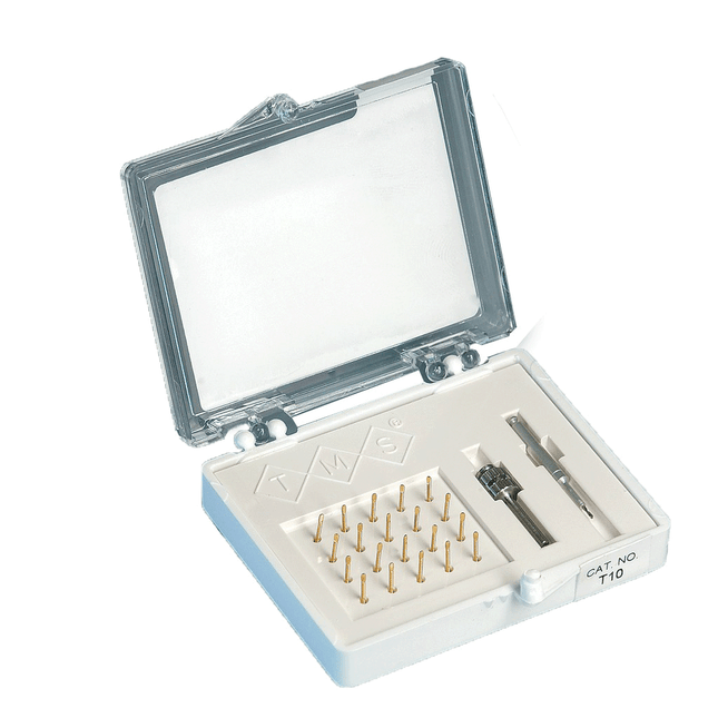 Thread Mate System Pins, Gold-Plated Stainless Steel, Minikin Bulk Kit, 0.017", 100/Pk, T109