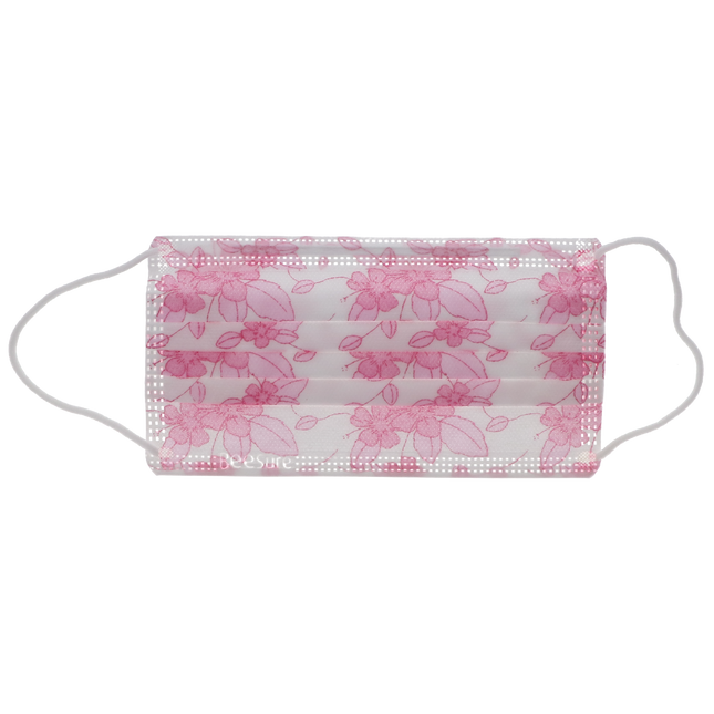 BeeSure Earloop Masks Hibiscus Floral Pink 50/Bx ASTM Level 3, BE2300