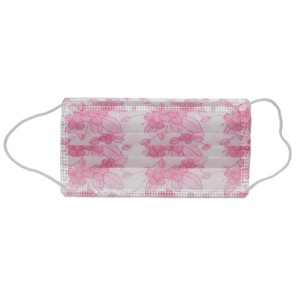 Cranberry - BeeSure Earloop Masks Hibiscus Floral Pink 50/Bx ASTM 2