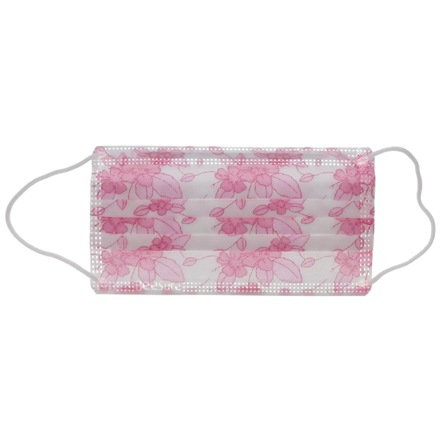 Cranberry - BeeSure Earloop Masks Hibiscus Floral Pink 50/Bx ASTM 2