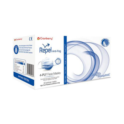 Repel 4-Ply Earloop Face Masks, Anti-Fog, ASTM Level 3, Pearl Silver, 50/Pk, R2970SI